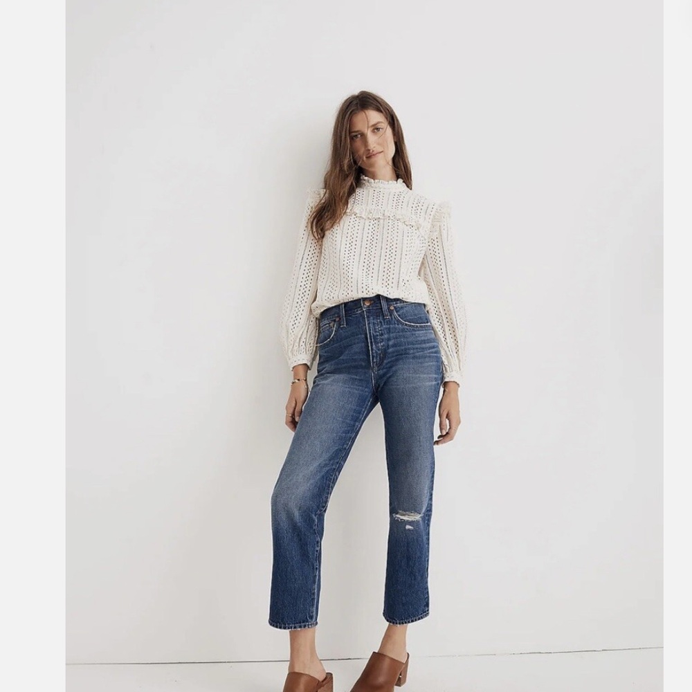 Madewell‎ Classic Straight Jeans in Jade Wash: Knee-Rip Edition J7951 Size 25